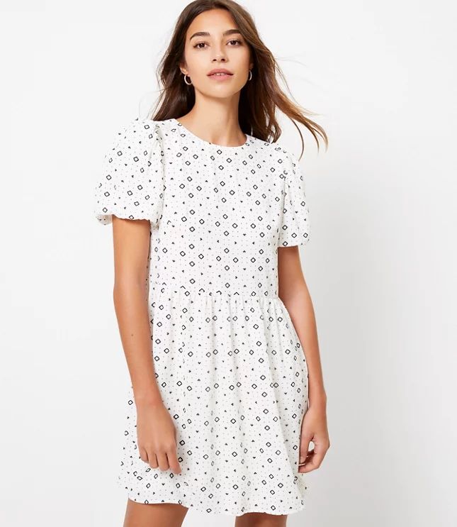 Geo Puff Sleeve Swing Dress | LOFT | LOFT