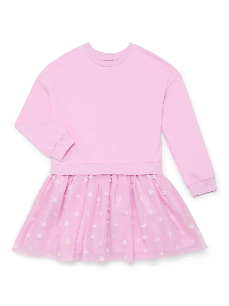 Wonder Nation Girls Sweatshirt Dress with Long Sleeves, Sizes 4-10 | Walmart (US)