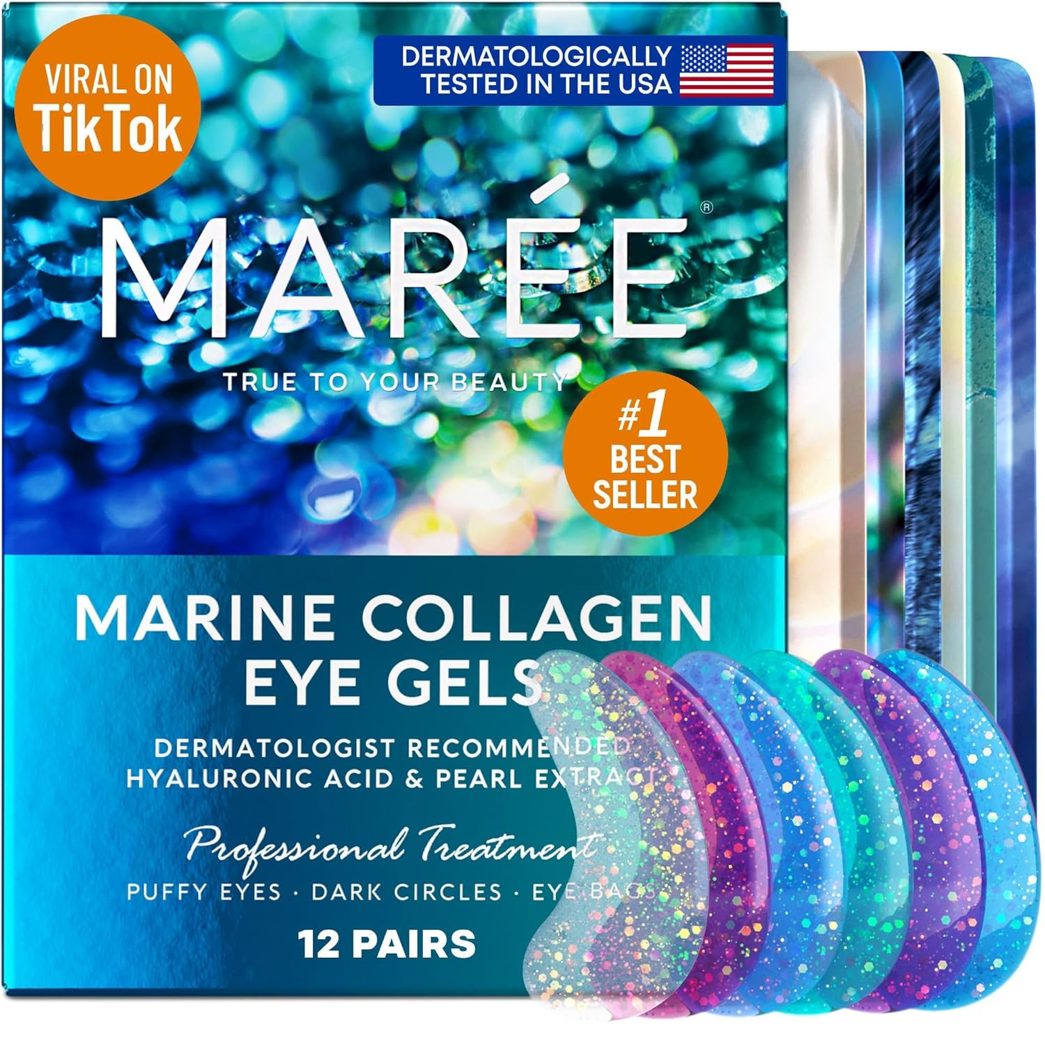 MAREE Eye Gels - Under Eye Gels for Puffy Eyes and Dark Circles with Natural Marine Collagen & Hy... | Amazon (US)