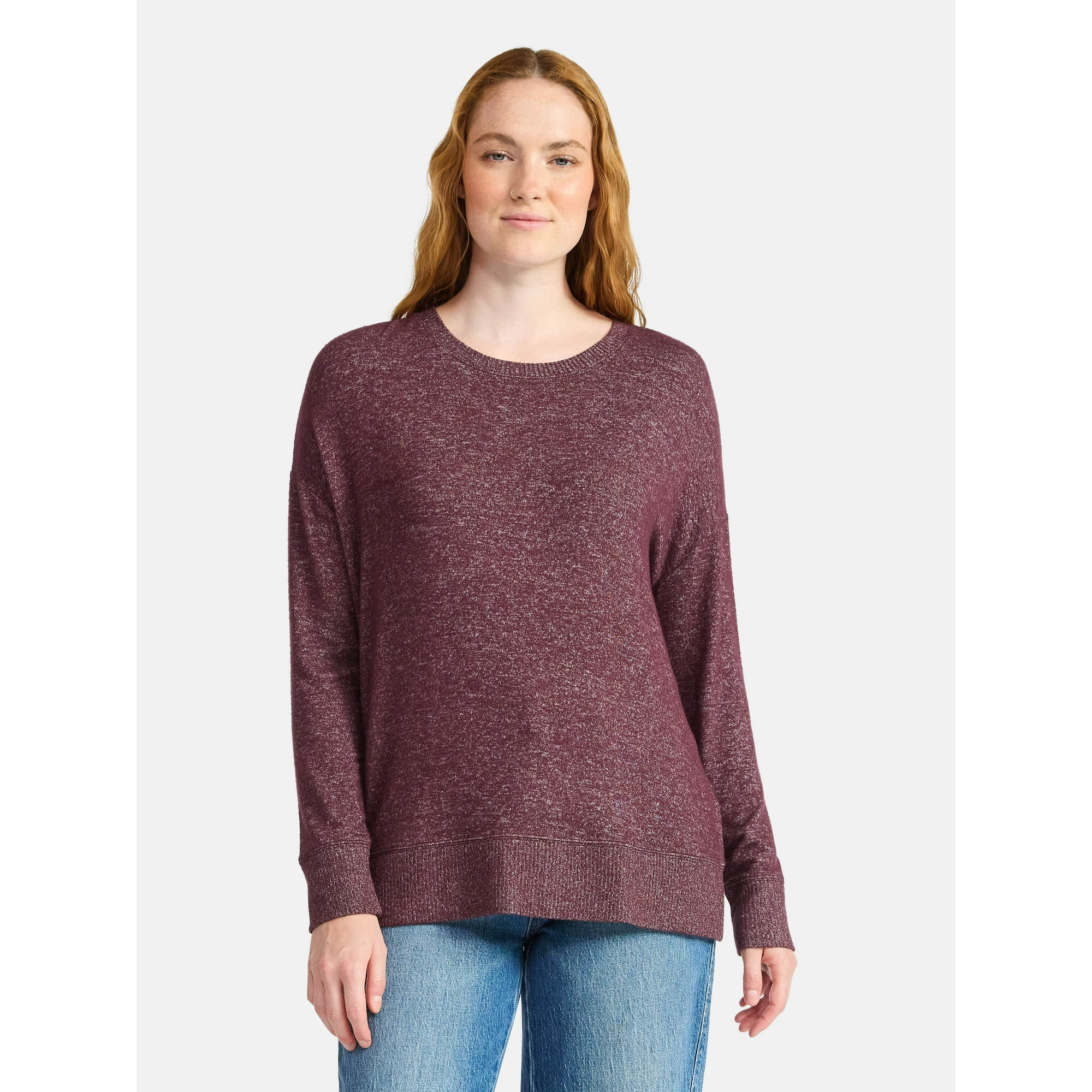 Time and Tru Women's Hacci Knit Tee with Long Sleeves, Sizes XS-XXXL | Walmart (US)