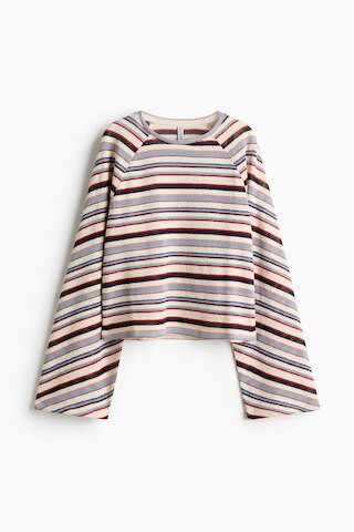 H & M - Long-sleeved Knit Top - Light Beige/Striped | H&M (US + CA)