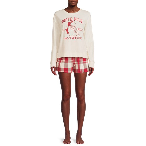 Grayson Social Women's and Women's Plus Christmas Long Sleeve Top and Sleep Shorts Set, 2-Piece -... | Walmart (US)