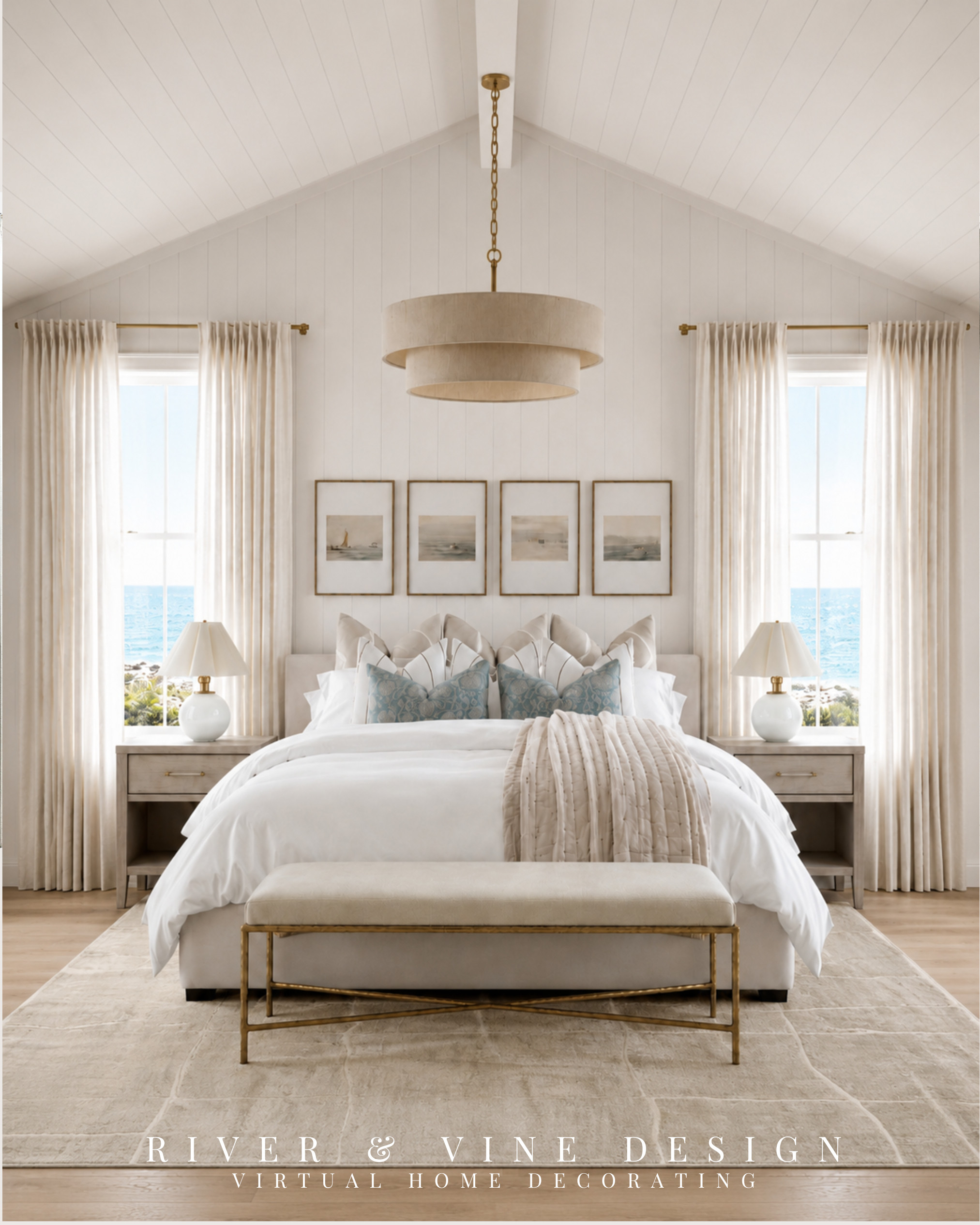 A soft coastal bedroom that feels polished without trying too hard 🤍 Layered white bedding, airy curtains, warm brass accents, and the prettiest neutral rug make this whole space feel calm and elevated. Everything linked for the look. I may receive a commission if you shop through my links. 

 #LTKHome