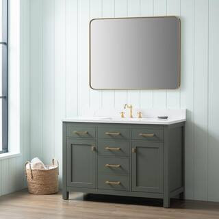 Jasper 48 in. W x 22 in. D Bath Vanity in Vintage Green with Engineered Stone Vanity in Carrara W... | The Home Depot