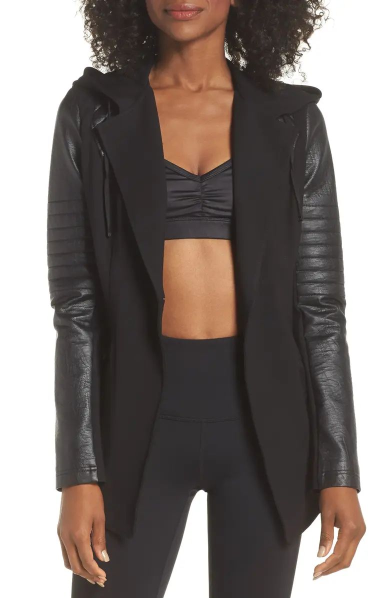 Hooded Moto Blazer with Faux Leather Sleeves | Nordstrom