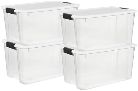 Sterilite 4 Pack Ultra Latching Box, Storage Bins with Lids, Clear Plastic, 70 Quart - Heavy-Duty... | Amazon (US)