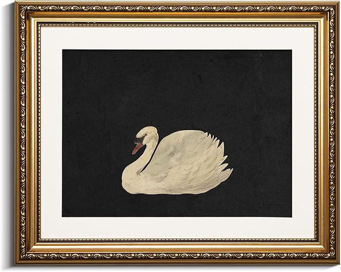 VIYYIEA Gold Framed Wall Art Canvas Print Home Decor Vintage Swan Decoration Grace Swan Art Paint... | Amazon (US)
