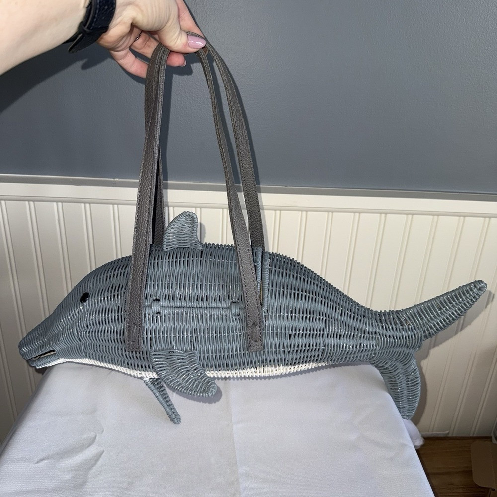 Wicker Darling Gray Straw Dolphin Mystery Sea Friend Handbag Purse Shoulder Bag | Poshmark
