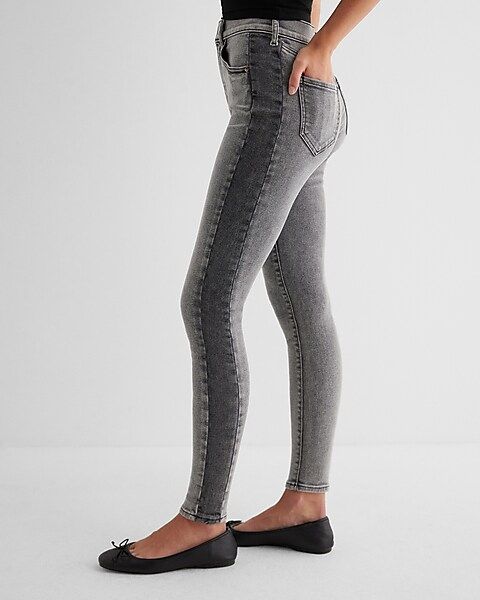 High Waisted Gray Wash Two-Tone Skinny Jeans | Express