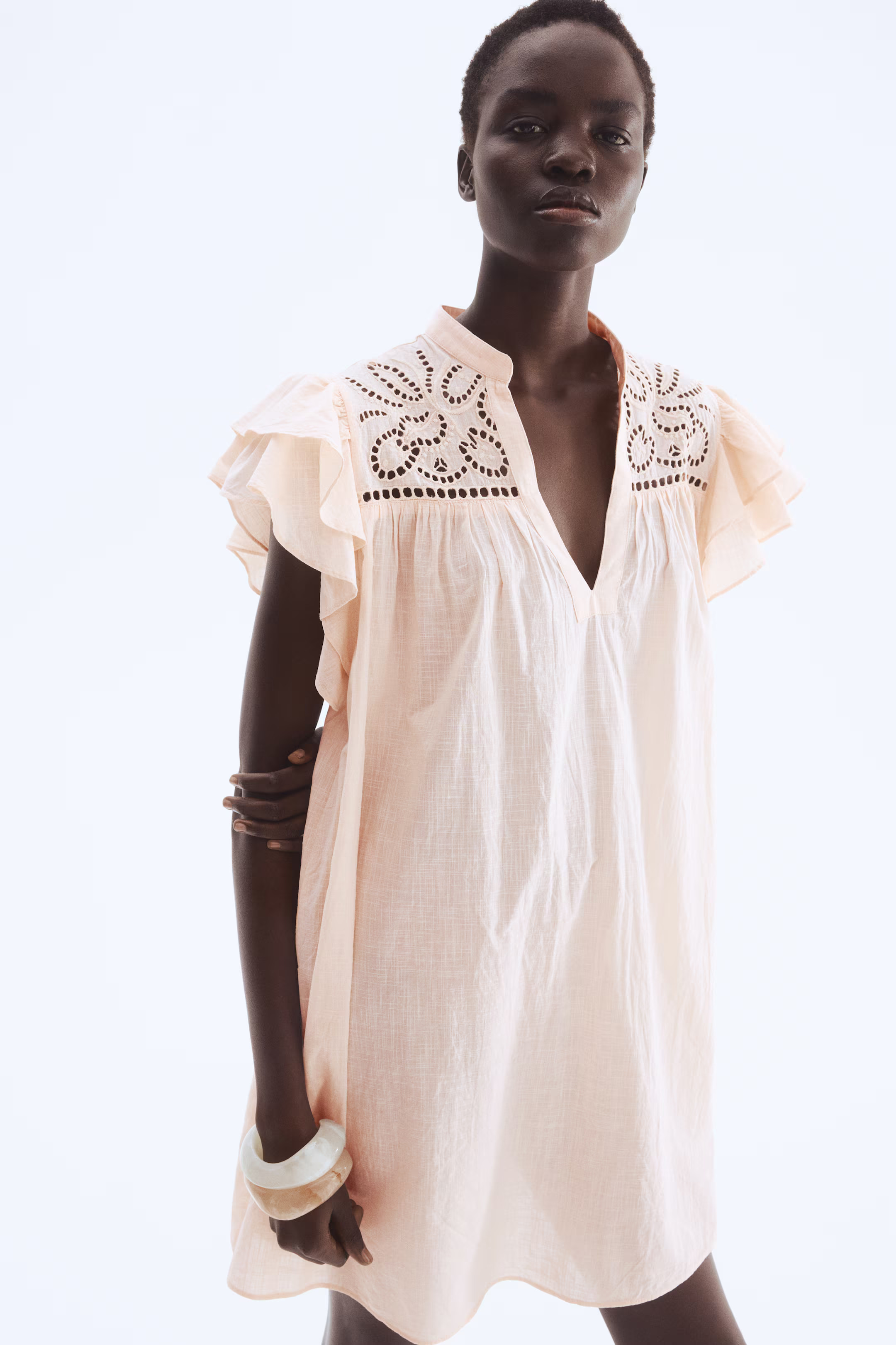 Flutter-Sleeve Dress with Eyelet Embroidery | H&M (US + CA)