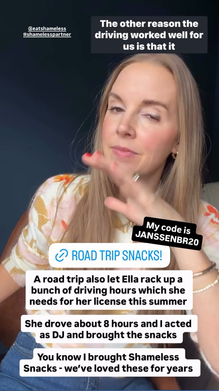 The BEST road trip snacks! My code is JANSSENBR20 @eatshameless #shamelesspartner

#LTKTravel #LTKfoodie