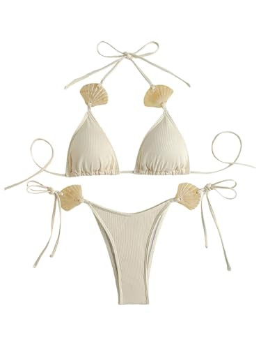 Women's 2 Piece Swimsuits Shell High Cut Halter Triangle String Boho Bikini Bathing Suit | Amazon (US)
