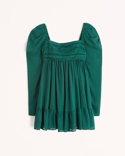 Long-Sleeve Ruched Babydoll Mini Dress | Abercrombie & Fitch (US)