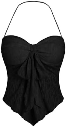 SHENHE Women's Lace Halter Top Bow Knot Front Backless Asymmetrical Y2k Going Out Coquette Tank | Amazon (US)