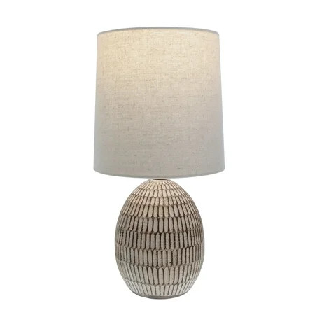 Simple Home Small Table Lamp, Bohemian Style Ceramic Carved Table Lamp with Beige Shade, 12.75" | Walmart (US)