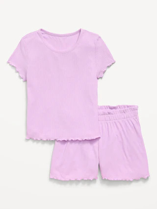 Ribbed Lettuce-Edge Pajama Top and Shorts Set for Girls | Old Navy (US)