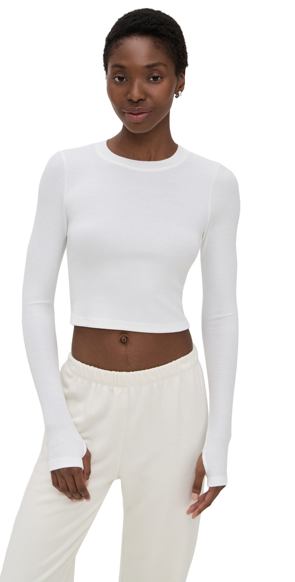 Splits59 Louise Rib Long Sleeve Crop White XS | Shopbop
