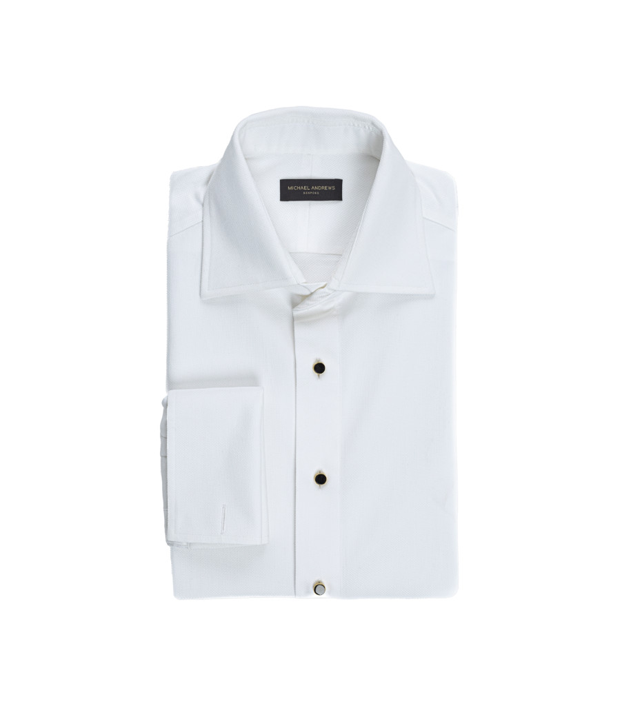 White Self-Textured Tuxedo Shirt | He Spoke Style