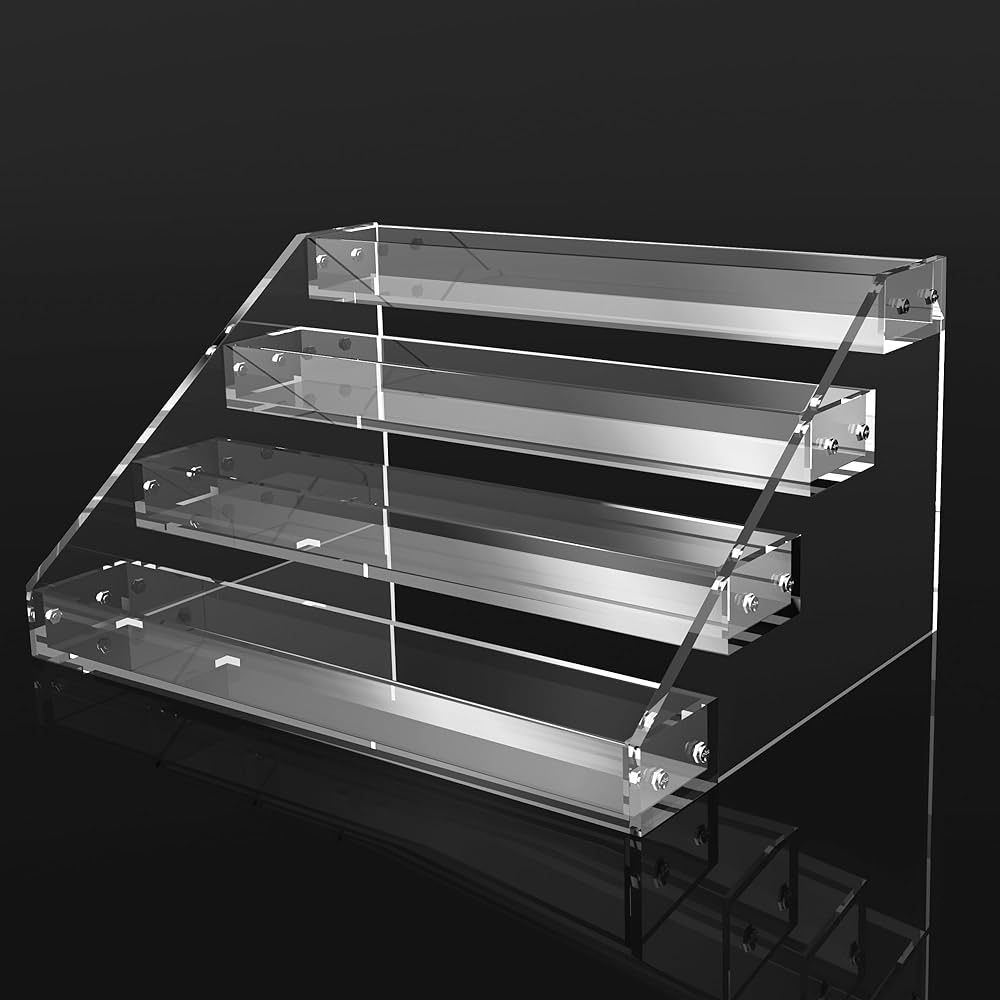 AISIDERK 12" Acrylic Riser Display Stands - 4 Tier Clear Acrylic Display Shelf, Double Sided Usab... | Amazon (US)