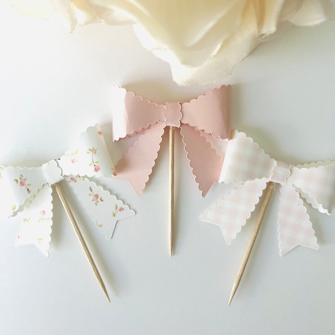 Pink Bow Baby Cupcake Toppers, Baby in Bloom Cupcake Topper, Pink Floral Rose Personalize Baby Sh... | Etsy (US)