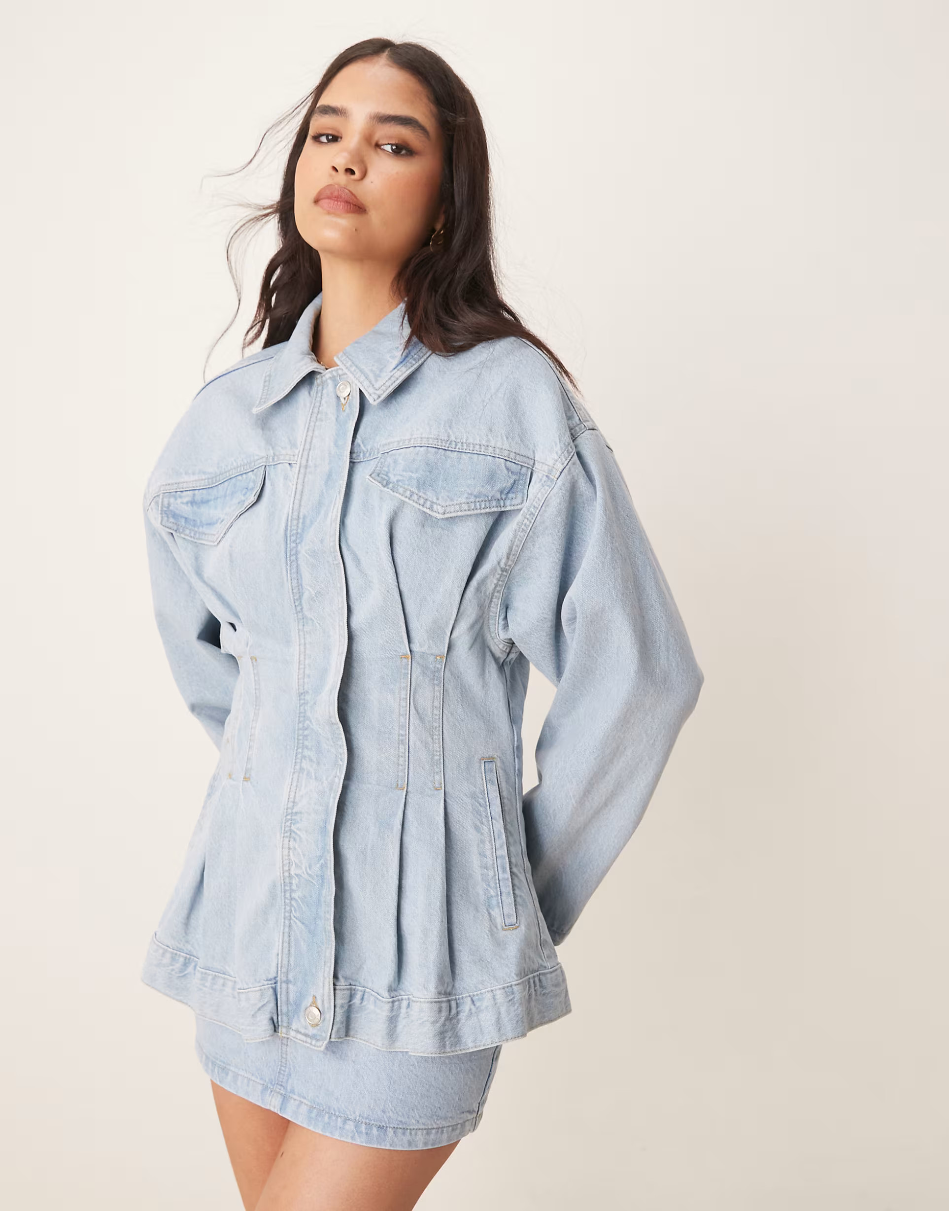 ASOS DESIGN denim premium jacket with cinched waist in lightwash co-ord | ASOS (Global)