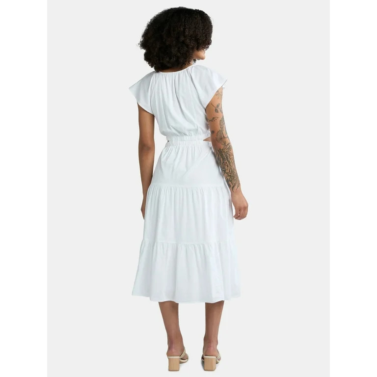 Time and Tru Women's Cut Out Midi Dress with Flutter Sleeves, Sizes XS-XXXL | Walmart (US)