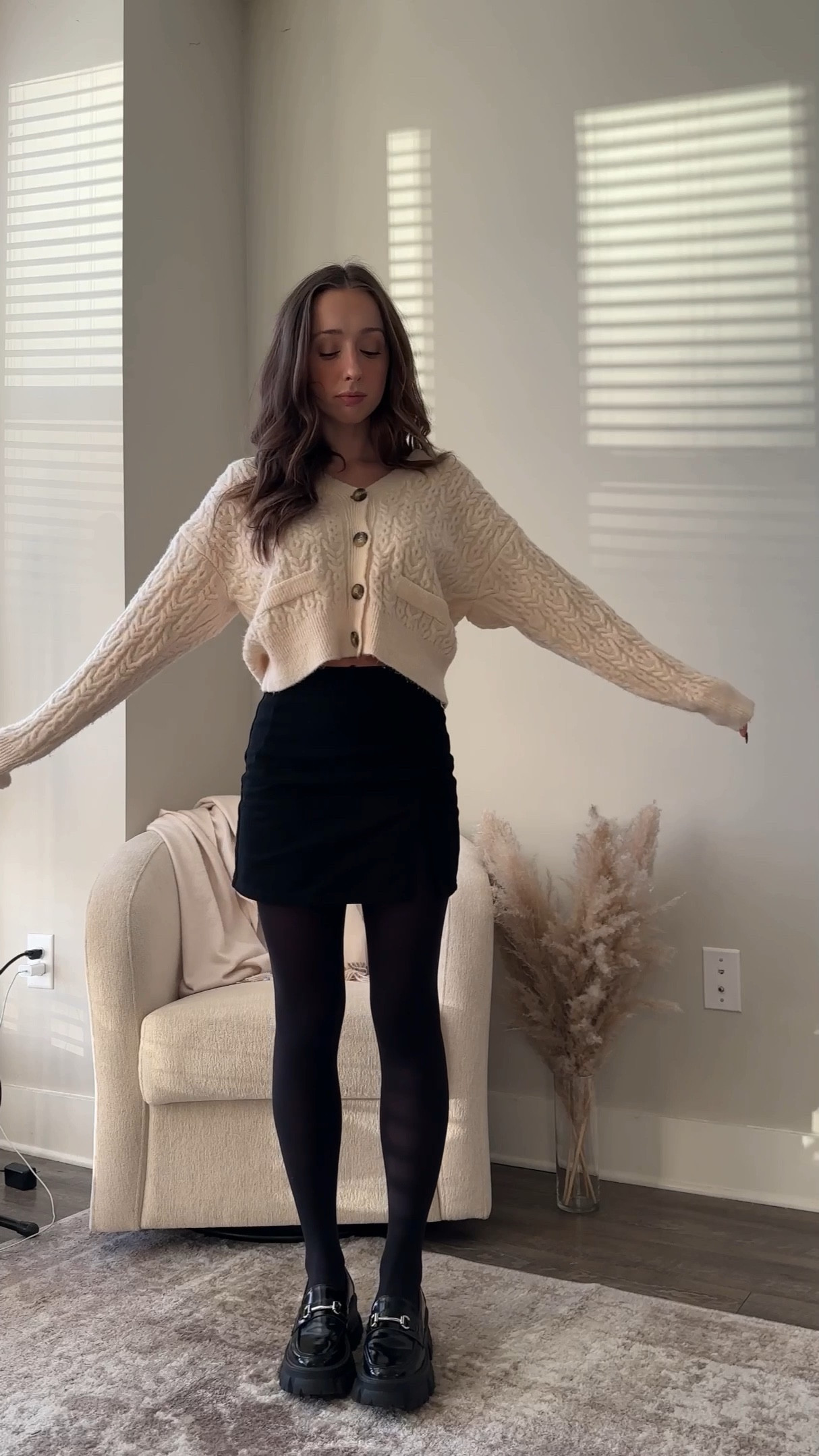 Wearing Cardigan from Zara (linked a similar one), Princess Polly Black Skirt paired with my Steve Madden Loafers topped with my Trench from Uniqlo (linked a similar one) ☁️ 

#LTKFind 

#LTKstyletip #LTKSeasonal