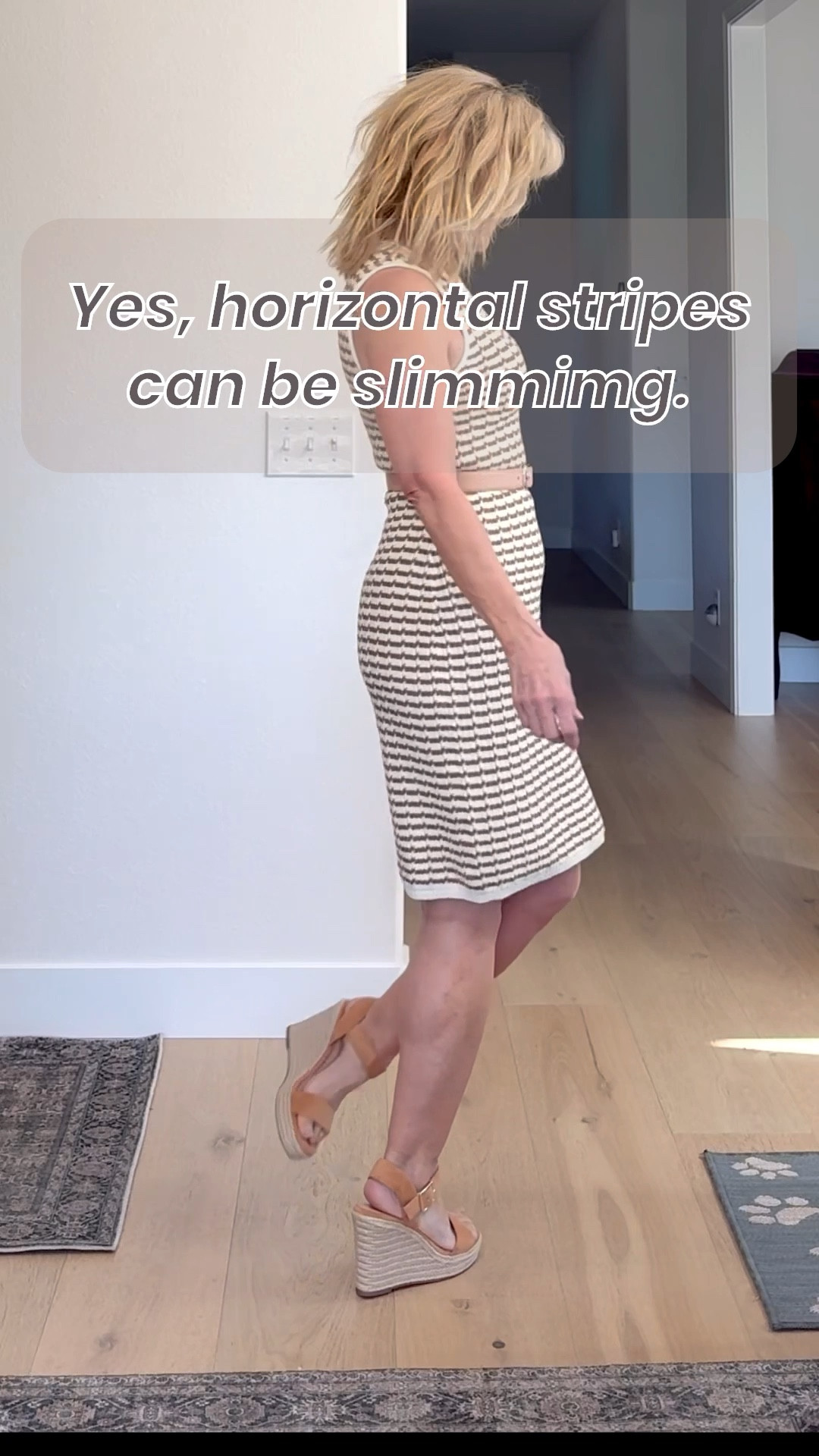 This Target brown + cream sweater dress is such a good example of slimming horizontal stripes.

The key is the narrow stripe + lower contrast — it visually smooths rather than widens.

This one skims the body beautifully without clinging, and I added a belt for a little more waist definition.

Also not truly a mini — very wearable length. Paired with platform espadrilles.

Everything linked ❤️

#crochetsweatersress #styleover50

#LTKBeauty