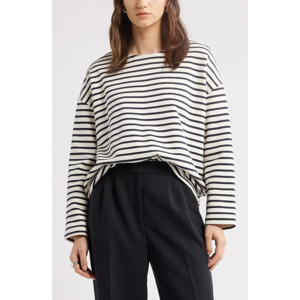Nordstrom French Terry Top in Ivory- Navy Joan Stripe at Nordstrom, Size X-Small | Nordstrom
