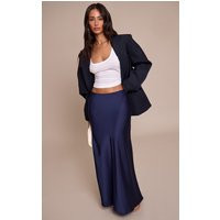 Petite Navy Satin Flowy Maxi Skirt | PrettyLittleThing IE