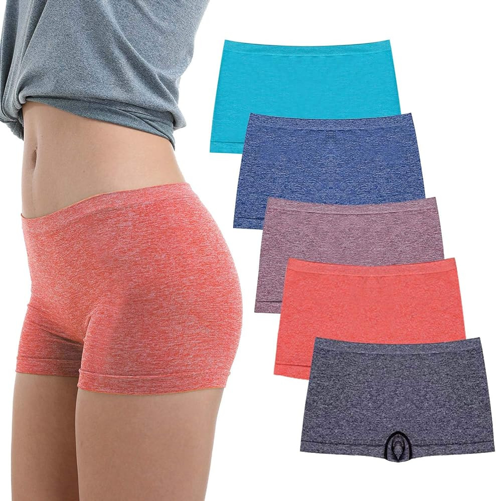 R RUXIA Women's Boyshort Panties Seamless Nylon Underwear Stretch Boxer Briefs 5 Pack | Amazon (US)