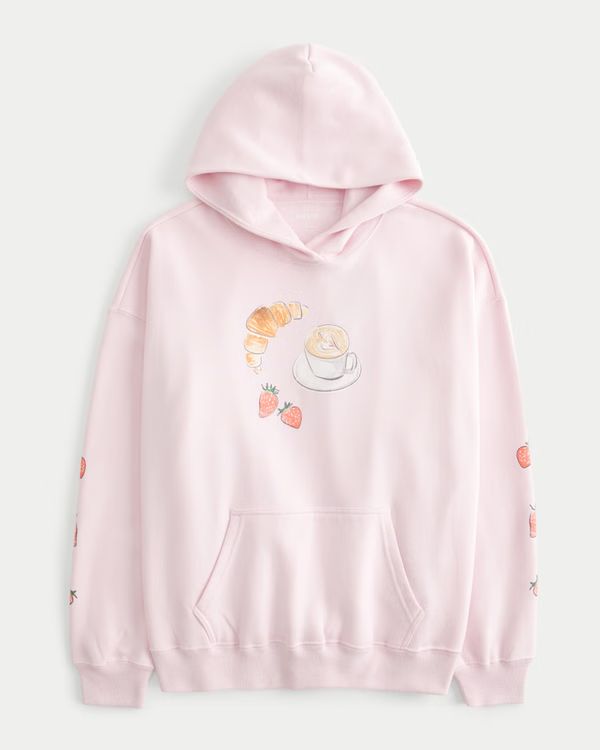 Oversized Coffee & Croissant Graphic Hoodie | Hollister (US)