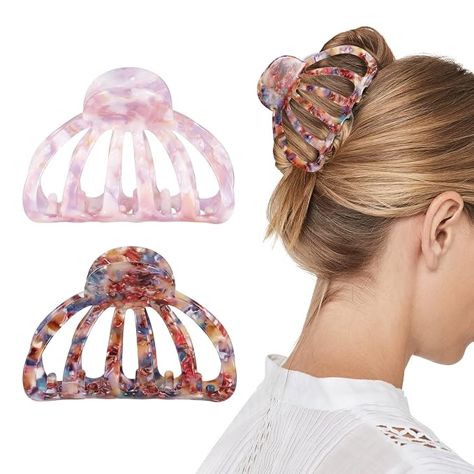 Shinowa Hair Clips, [2-Pack] Bohemian Tortoise Shell Hair Claw Clips Strong Hold Big Hair Jaw Cli... | Amazon (US)