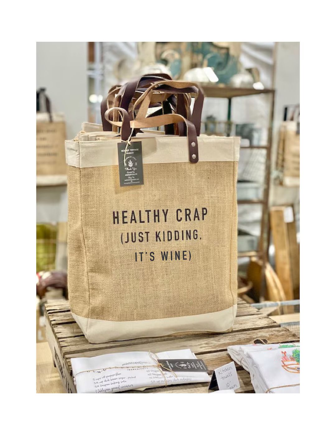 Healthy Crap|Quote Jute Bags|IT'S WINE|Organic Food|Beach Bag|Market Bag|Jute Tote bag|Shopping B... | Etsy (US)