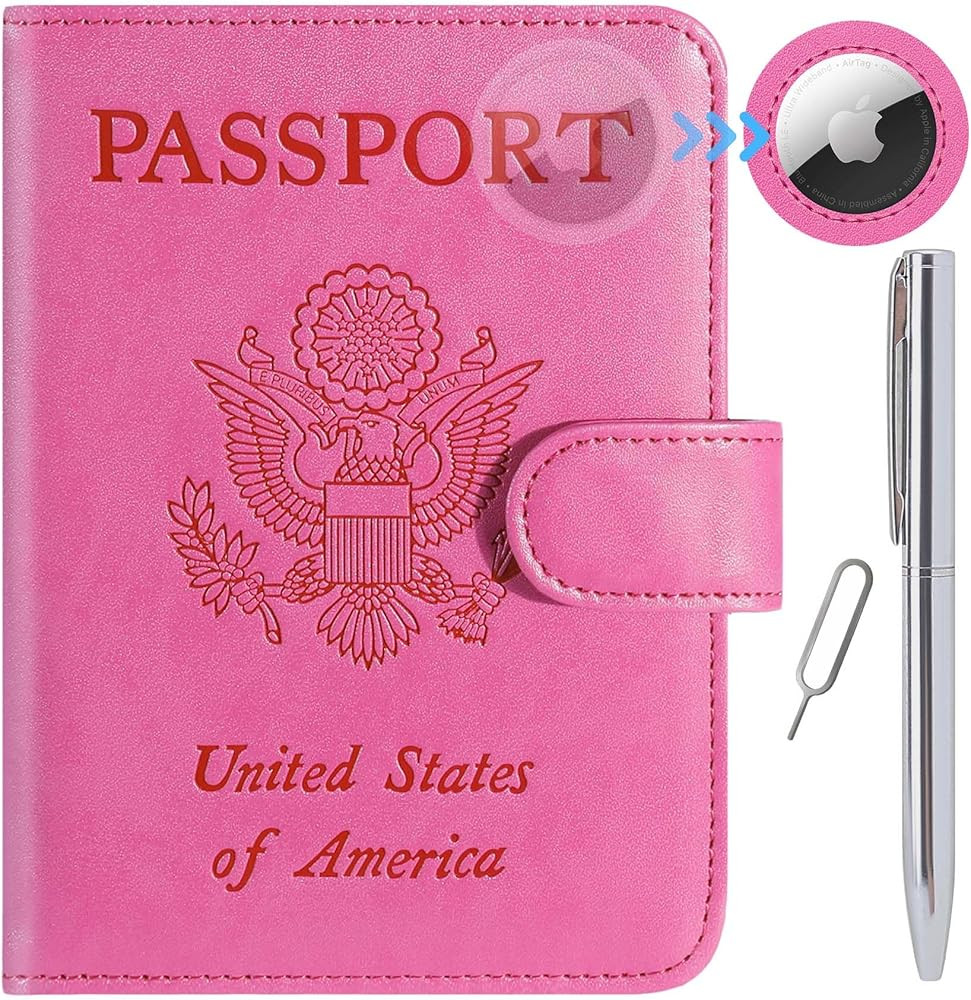 Airtag Passport Holder Cover Wallet RFID Blocking Leather Case Travel Essentials Luggage Accessor... | Amazon (US)