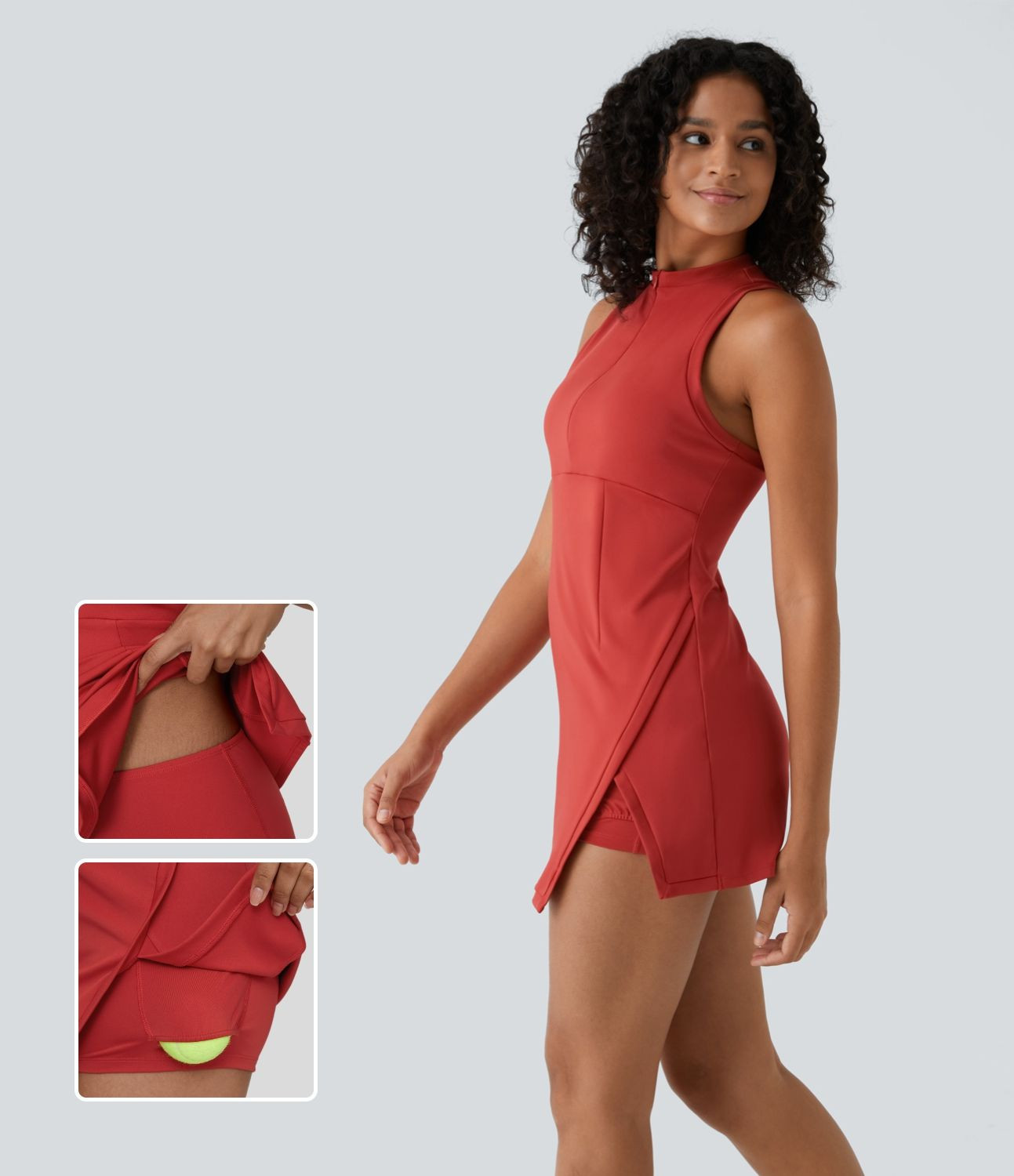 Women’s Zipper Racerback Split Side Pocket 2-Piece Mini Tennis Active Dress - Halara | HALARA