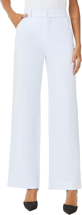 Womens High Waist Wide Straight Leg Trousers Casual Slacks Dress Pants with Pockets | Amazon (US)