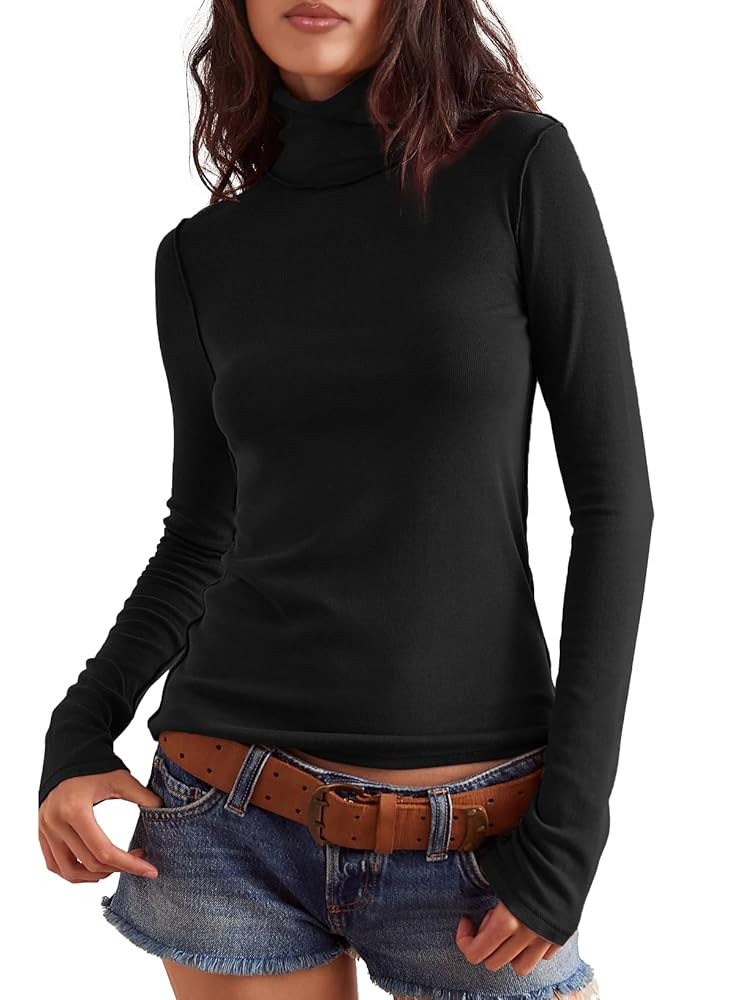 Darong Womens Striped Turtleneck Shirt Long Sleeve Undershirts Ribbed Slim Fit Top Fitted Basic T... | Amazon (US)