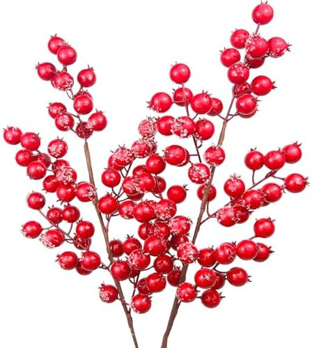 2 Pcs Artificial Berry Stems Snow Frosted Artificial Red Berry Stems Sprays Snowy Christmas Red B... | Amazon (US)