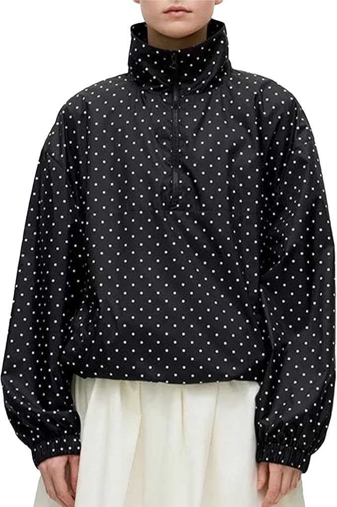 Polka Dot Top for Women Quarter Zip Pullover Mock Neck Sweatshirt Trendy Fall Coats Oversized Hoo... | Amazon (US)