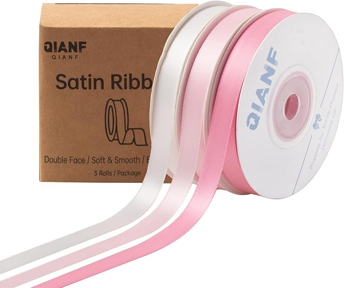 Pink Double Face Satin Ribbon 3/8 Inch x 45 Yards White Fabric Ribbon for Gift Wrapping, Flower B... | Amazon (US)