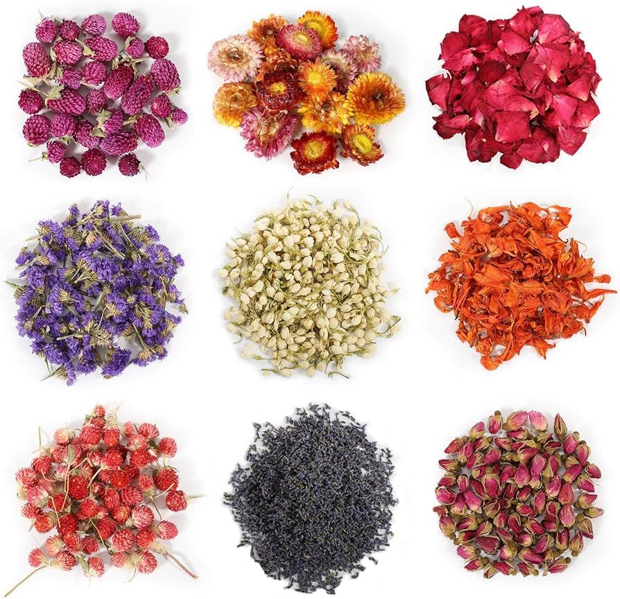 9 Bags Dried Flowers,100% Natural Dried Flowers Herbs Kit for Soap Making, DIY Candle Making,Bath... | Amazon (US)