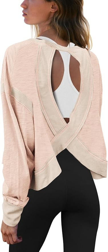 Panadila Womens Open Back Workout Top Long Sleeve Athletic Shirts Casual Crop Running Tee Y2k Yog... | Amazon (US)