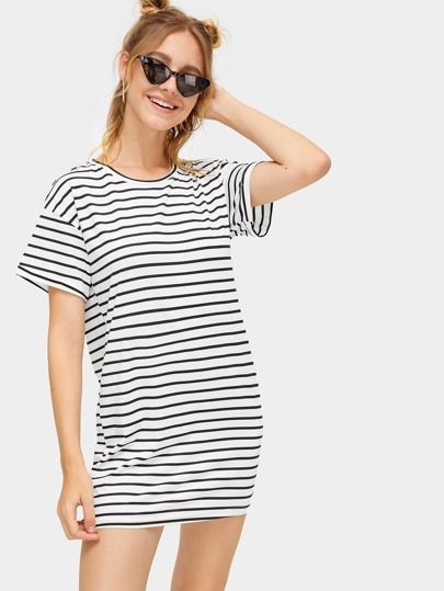 Striped Tee Dress | ROMWE | ROMWE