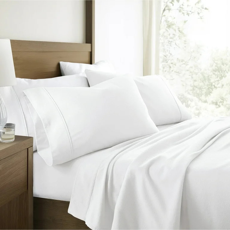 100% Cotton Flannel Bed Sheets Set for Cal King Size Bedding in White by Comfort Canopy | Walmart (US)