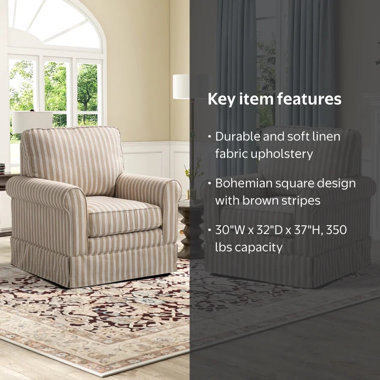 Ebello 30" Wide Bohemian Cotton Blend Vertical Brown Stripe Sloped Arm Swivel Accent Chairs for A... | Walmart (US)