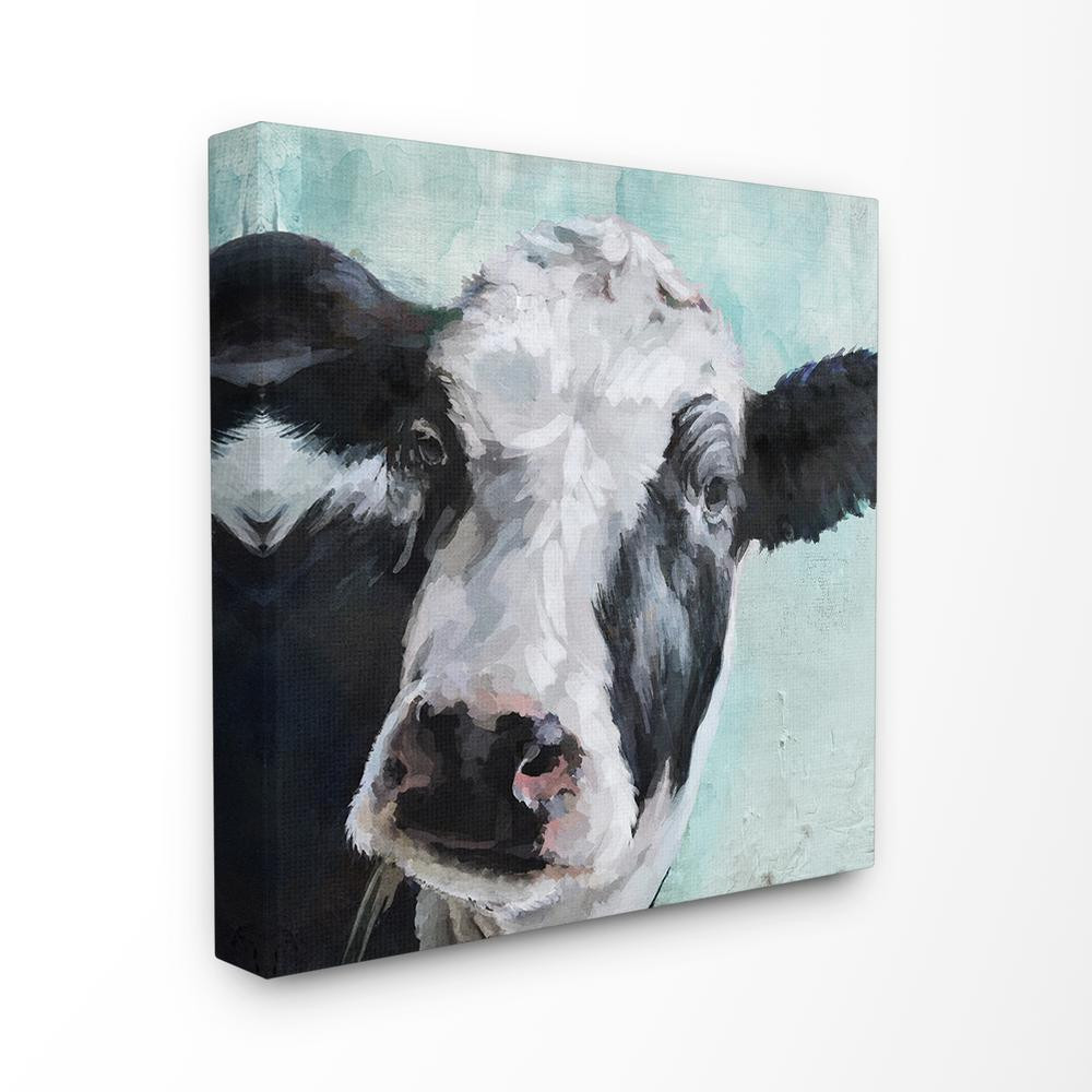The Stupell Home Decor Collection 17 in. x 17 in. ""Gentle Farm Cow Painting on Blue""by Artist Main | The Home Depot