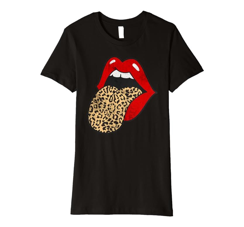 Red Lips Leopard Tongue Trendy Animal Print Premium T-Shirt | Amazon (US)