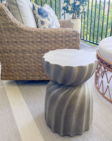 Cutest outdoor side table! Concrete like finish and prettiest scalloped detailing!

#LTKhome #LTKSeasonal #LTKstyletip