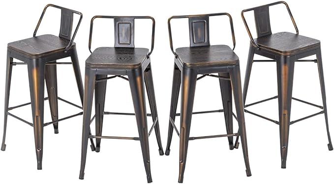 HAOBO Home Distressed Golden Bar Stools Industrial Metal Barstools Counter Height Stools Dining C... | Amazon (US)